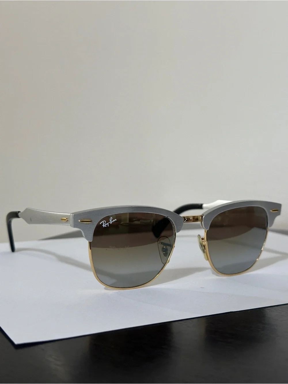 Ray-Ban Two-Tone Silver & Gold Frame Sunglasses with Green Gradient Lenses